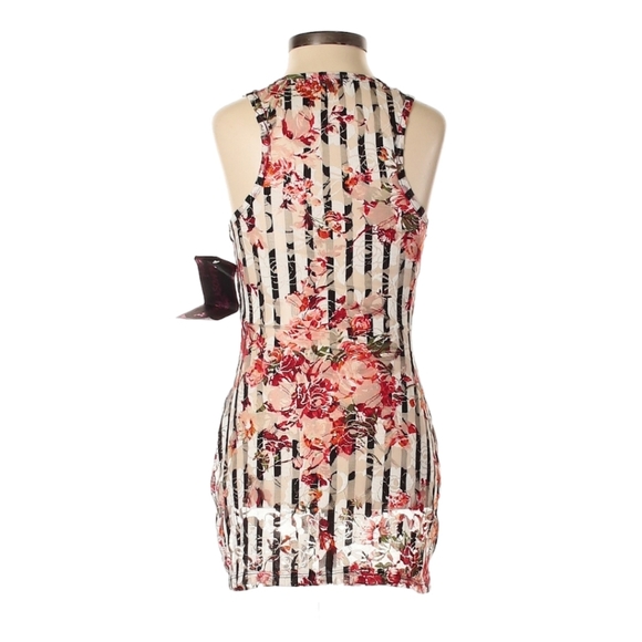 Almost Famous Multicolor Floral Black and White Striped Sheer Tank Top - Picture 2 of 8